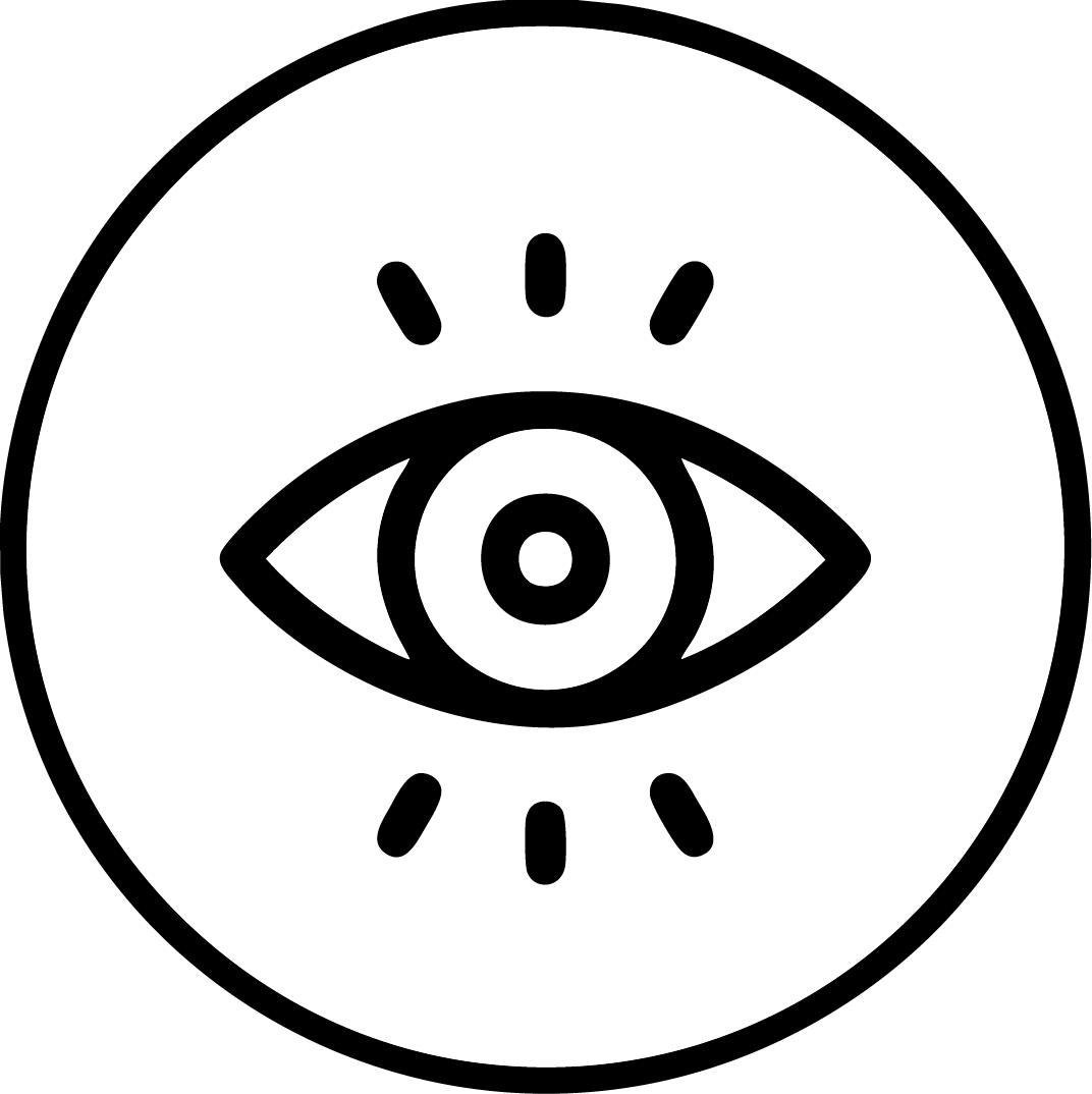 Black line drawing of an eye icon on a white background