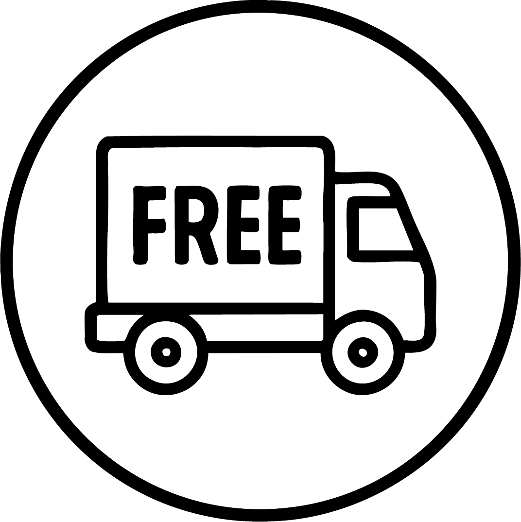 Icon of a delivery truck with 'FREE' text inside a circle