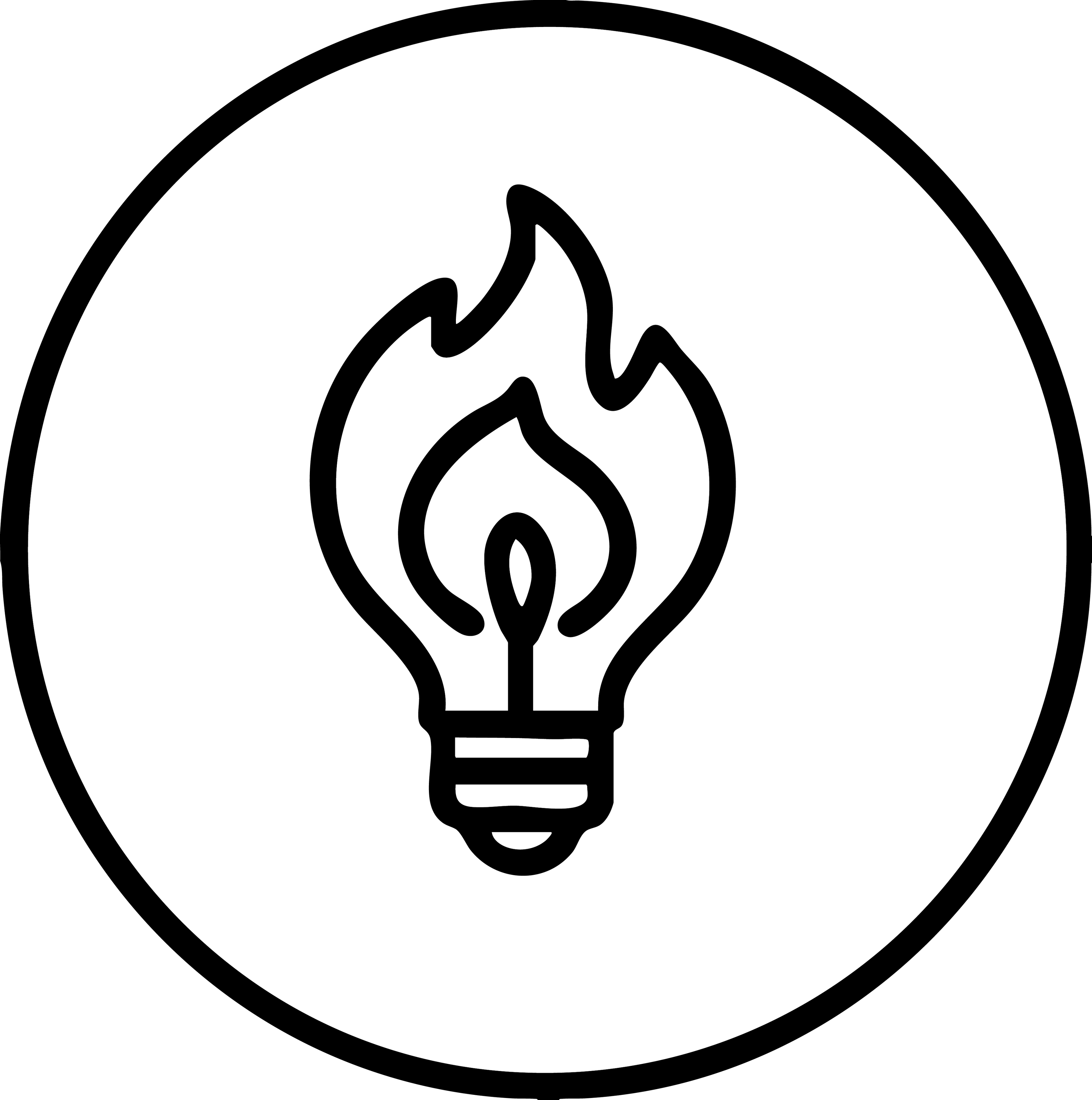 Black line drawing of a light bulb with flame inside a circle on a white background