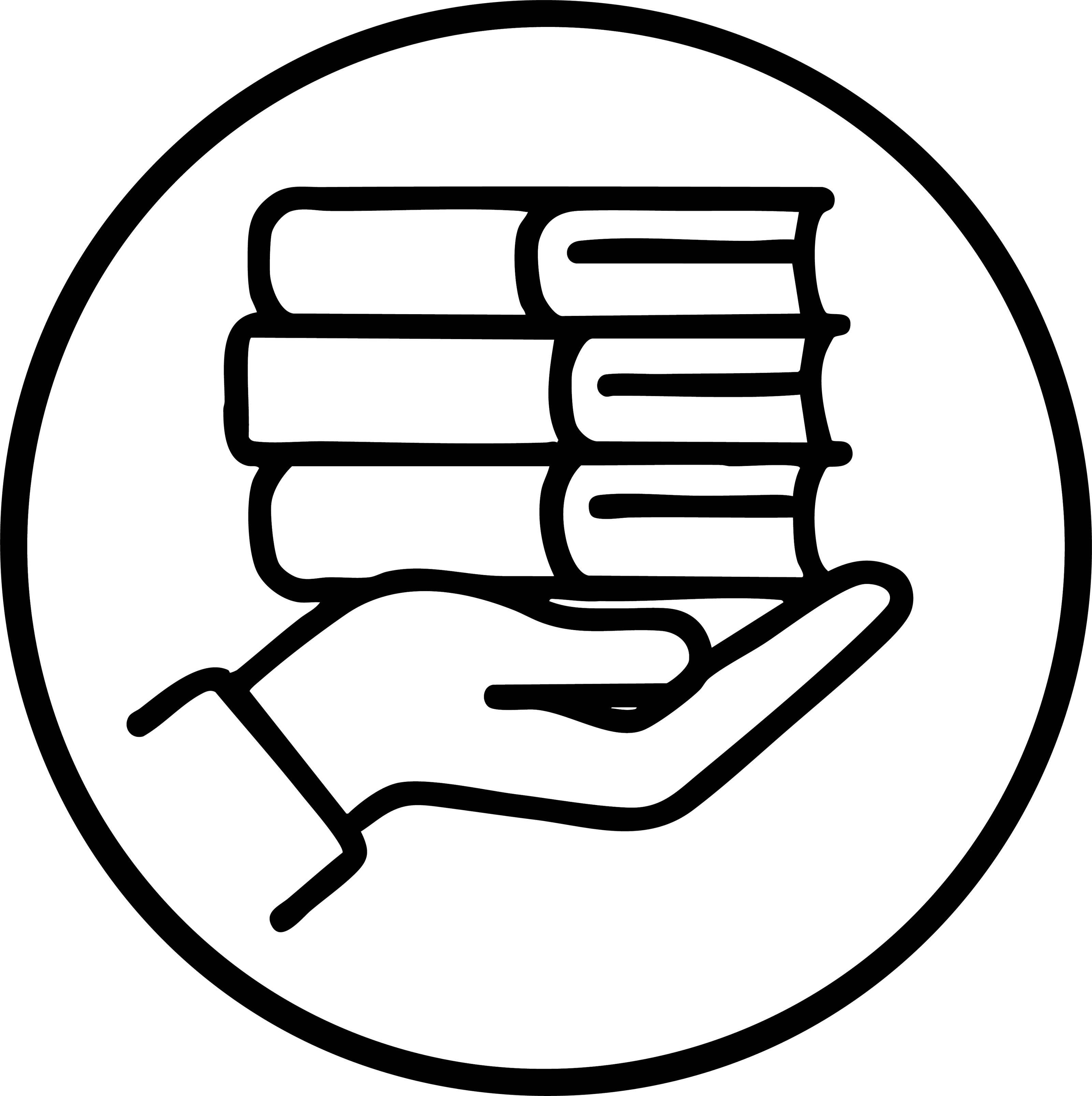 Icon of a hand holding books within a circular outline