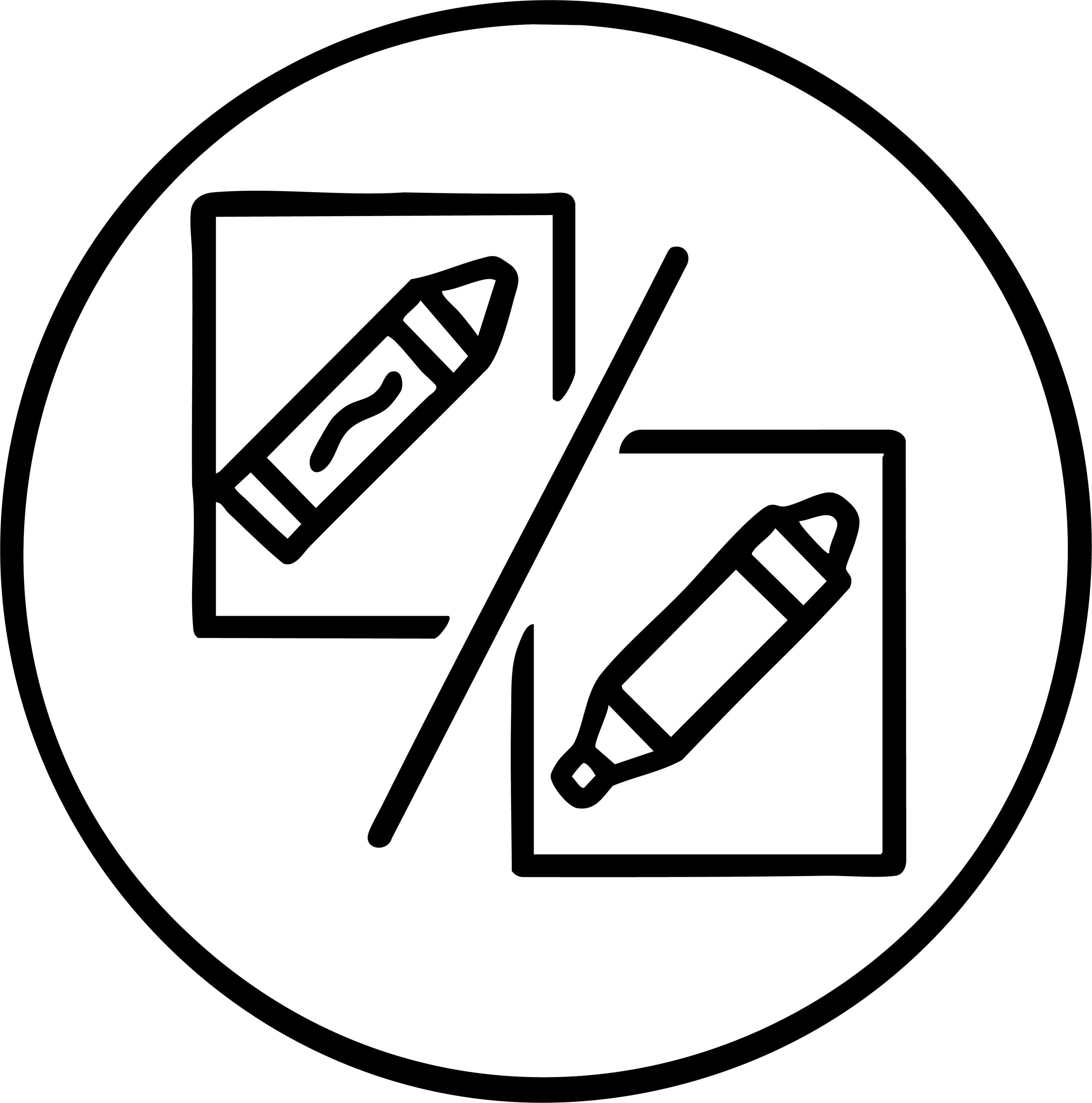 Icon of a pencil and crayon with a slash through them, indicating a choice between the two mediums
