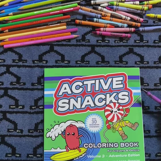 Video walk-through of the Active Snacks Coloring Book for Crayons & Pencils Volume 3 Adventure Edition.