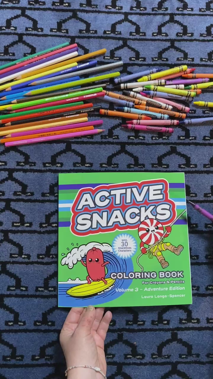 Video walk-through of the Active Snacks Coloring Book for Crayons & Pencils Volume 3 Adventure Edition.
