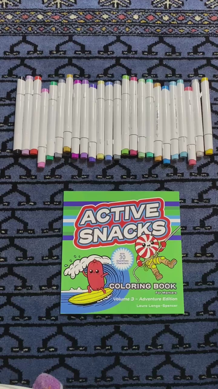 Video walk-through of the Active Snacks Coloring Book for Markers Volume 3 Adventure Edition.