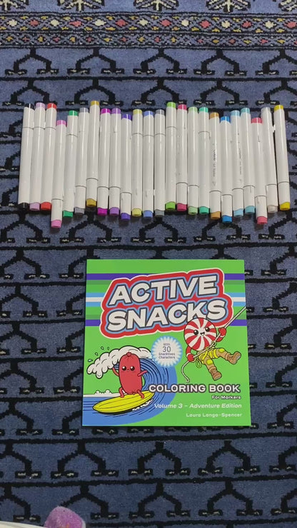 Video walk-through of the Active Snacks Coloring Book for Markers Volume 3 Adventure Edition.