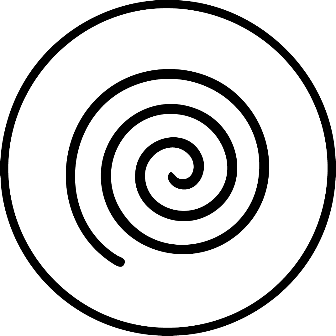 Black spiral pattern on a white background